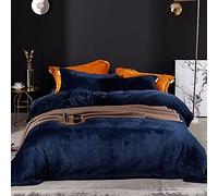 Michorinee Housse de Couette Flanelle 240 x 260 cm Bleu Marine - Parure de Lit en Velours Chaud Ultra Doux avec Fermeture Éclair, Linge de Lit 2 Personnes Hiver avec 2 Taies d'oreiller 65x65 cm