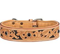 MICHUR Jose Collier pour Chien Collier en Cuir Collier pour Chien Cuir Beige avec Zones colorées en Pierres Noires et Noires Disponibles en différentes Tailles