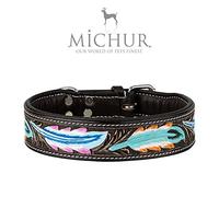 Michur Pietro Collier pour chien en cuir avec motif plume Marron Noir
