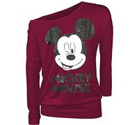 Mickey & Minnie Mouse Clin D'Œil Femme T-Shirt Manches Longues Rouge Large
