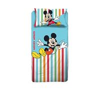Mickey Mouse, Drap de lit, Drap Plat, Drap Plat, taie d'oreiller, Bleu, Disney, 100% Coton, Produit Officiel