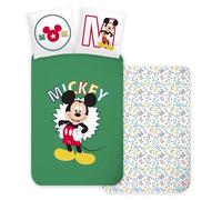 Mickey Mouse Housse de Couette Bébé 100x135 + Taie 40x60 100% Coton Disney | Parure de lit bébé réversible | Coton naturel doux respirant | Disney officiel | 0-3 ans | Lit à barreaux | Idée cadeau