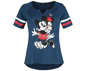 Mickey Mouse Mickey & Minnie Mouse Buddies Femme T-Shirt Manches Courtes Bleu L 100% Coton Large