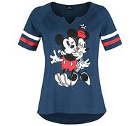 Mickey Mouse Mickey & Minnie Mouse Buddies Femme T-Shirt Manches Courtes Bleu S 100% Coton Large