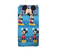 Mickey Mouse - Parure de lit Simple Disney - Parure de lit Simple - Drap Housse - Taie d'oreiller - Bleu Disney - 100% Coton - Produit Officiel