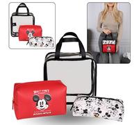 Mickey Mouse Trousse de toilette rouge et blanche à fermeture éclair, 3 pièces