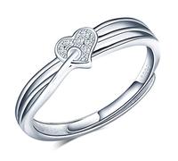 MicLee Bague en argent 925 pour femmes et filles, Bagues de Mariage, Bague à zircon en forme de cœur, Bague de fiançailles, Anneau ouvert, Taille de l'anneau réglable