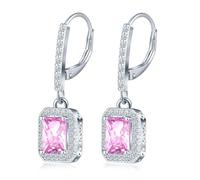 MicLee Boucles d'oreilles créoles en argent sterling 925 avec pierre précieuse pour femme - Zircone rose - Créoles étincelantes - Pour fête de mariage, bal de fin d'année, bijoux de luxe
