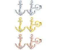 MicLee Boucles d'oreilles femme fille, boucle d'oreille en argent 925, boucle d'oreille ancre de navire, boucle d'oreille ancre créative, zircon incrusté, bijoux élégants femme, argent, or rose et or