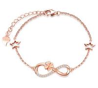 MicLee Bracelet de femme fille, bracelet en Argent 925, bracelet de symbole infini et de trèfle chanceux, avec l'étoile creuse, Zircon incrusté, Chaîne ajustable, bracelet de fleur
