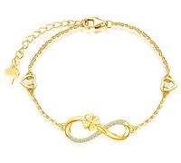 MicLee Bracelet de femme fille, bracelet en Argent 925, bracelet de symbole infini et de trèfle chanceux, avec le cœur creux, Zircon incrusté, Chaîne ajustable, bracelet de fleur