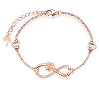 MicLee Bracelet de femme fille, bracelet en Argent 925, bracelet de symbole infini et de trèfle chanceux, avec le cœur creux, Zircon incrusté, Chaîne ajustable, bracelet de fleur