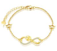 MicLee Bracelet de femme fille, bracelet en Argent 925, bracelet de symbole infini et de trèfle chanceux, avec l'étoile creuse, Zircon incrusté, Chaîne ajustable, bracelet de fleur