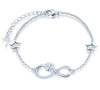 MicLee Bracelet de femme fille, bracelet en Argent 925, bracelet de symbole infini et de trèfle chanceux, avec l'étoile creuse, Zircon incrusté, Chaîne ajustable, bracelet de fleur