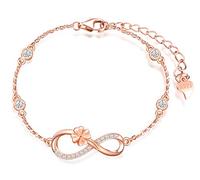 MicLee Bracelet de femme fille, bracelet en Argent 925, bracelet de symbole infini et de trèfle mignon, Zircon incrusté, Chaîne ajustable, or rose