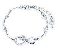 MicLee Bracelet de femme fille, bracelet en Argent 925, bracelet de symbole infini et de trèfle mignon, Zircon incrusté, Chaîne ajustable, argent