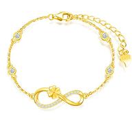 MicLee Bracelet en Argent 925 pour Femme et Fille - Symbole Infini et Trèfle Mignon avec Zircon Incrusté - Chaîne Ajustable au Design Unique - Or