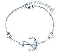 MicLee Bracelets élégants pour femmes et filles, bracelet en argent 925, bracelet ancre classique, avec cœur mignon, Symbole de courage, de protection et de force, chaîne réglable, argent