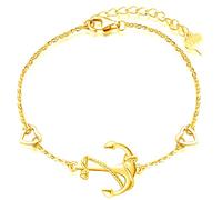 MicLee Bracelets élégants pour femmes et filles, bracelet en argent 925, bracelet ancre classique, avec cœur mignon, Symbole de courage, de protection et de force, chaîne réglable, or