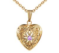 MicLee Collier cœur, Collier Photo, Motifs du Creux, orné Zircon Violet, avec Boîte-Cadeau et Carte de vœux 3D, élégant et Particulier, Cadeau Parfait pour Maman Fille