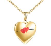 MicLee Collier de médaillon, Collier Photos du cœur pour Femme Fille, Pendentif en Acier Inoxydable, Locket cœur, Collier commémoratif, Bijoux élégants