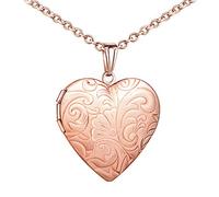 MicLee Collier Photo Femme Fille, Pendentif Coeur en Acier Inoxydable, Or Rose, Cadeau commémoratif pour Fête des mères, Saint-Valentin, Anniversaire et Noël