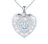MicLee Collier Photo Médaillon Cœur en Argent 925 Femme Fille Créatif Pendentif Locket avec Cœur Zircone Breloque Ouvrable Collier Amulette Mémorial Bijoux Elégant