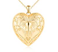 MicLee Collier Photo Médaillon Cœur en Argent 925 Femme Fille Créatif Pendentif Locket avec Sculpture d'éléphant Breloque Ouvrable Or Collier Amulette Mémorial Bijoux Elégant