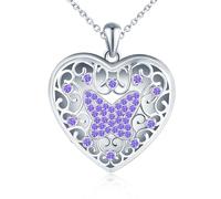 MicLee Collier Photo Médaillon Cœur en Argent 925 Femme Fille Créatif Pendentif Locket Papillon avec Violet Zircone Breloque Squelette Ouvrable Collier Amulette Mémorial Bijoux Elégant
