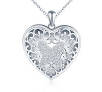 MicLee Collier Photo Médaillon Cœur en Argent 925 Femme Fille Créatif Pendentif Locket Papillon avec Zircone Breloque Squelette Ouvrable Collier Amulette Mémorial Bijoux Elégant