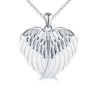MicLee Collier Photo Médaillon Cœur en Argent 925 Femme Fille Pendentif Locket de Plume - Ailes d'ange Breloque Ouvrable Collier Amulette Mémorial Bijoux Elégant