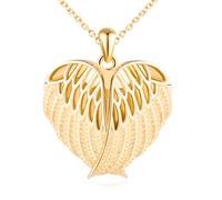 MicLee Collier Photo Médaillon Cœur en Argent 925 Femme Fille Pendentif Locket de Plume - Ailes d'ange Breloque Ouvrable Or Collier Amulette Mémorial Bijoux Elégant