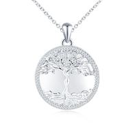 MicLee Collier Photo Médaillon en Argent 925 Femme Fille Pendentif Locket Arbre de Vie Breloque Ouvrable Ronde Collier Amulette Mémorial Bijoux Elégant