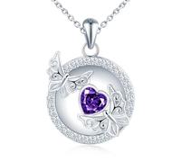 MicLee Collier Photo Médaillon en Argent 925 Femme Fille Pendentif Locket de Papillon avec Violet Cœur Zirconia Breloque Squelette Ouvrable Ronde Collier Amulette Mémorial Bijoux Elégant