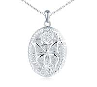 MicLee Collier Photo Médaillon Ovale en Argent 925 Femme Fille Pendentif Locket de Papillon Fleur de Rose avec Zircon Breloque Squelette Ouvrable Collier Amulette Mémorial Bijoux Elégant