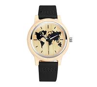 MicLee Montre à Quartz en Bois de Bambou, Montres en Bois pour Homme et Femme, Montre en Bois Naturel à Motif Carte du Monde, Bracelet en Cuir, Cadran de Bois, Montre décontractée décorative