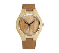 MicLee Montre à Quartz en Bois de Bambou pour Homme et Femme - Motif Papillon, Bracelet en Cuir, Cadran en Bois Naturel - Montre Décontractée Décorative