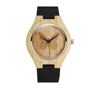 MicLee Montre à Quartz en Bois de Bambou pour Homme et Femme - Motif Papillon, Bracelet en Cuir, Cadran en Bois Naturel - Montre Décontractée Décorative