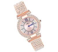 MicLee Montres à Quartz Femmes Filles avec Strass Etincelants Montre Luxe avec Cadran Rond à Chiffres Romains Montre Etanche Bande en Alliage, Or Rose