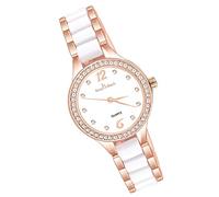 MicLee Montres à Quartz Femmes Filles Montre Elégante à Cadran Rond Minimaliste en Céramique avec Zircons Brillants Montre Etanche avec Bracelet en Alliage, Or Rose