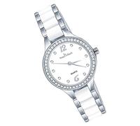 MicLee Montres à Quartz Femmes Filles Montre Elégante à Cadran Rond Minimaliste en Céramique avec Zircons Brillants Montre Etanche avec Bracelet en Alliage, Argent