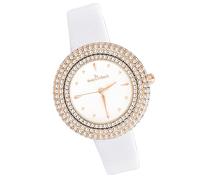 MicLee Montres à Quartz Femmes Filles Montre Luxe à Cadran Rond Minimaliste orné Strass Etincelants Montre Etanche avec Bracelet en Cuir Blanc