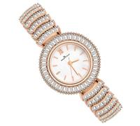 MicLee Montres à Quartz Femmes Filles Montre Luxe à Cadran Rond Minimaliste orné Strass Etincelants Montre Etanche avec Bracelet en Alliage, Rose Gold