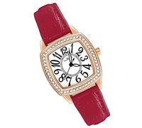 MicLee Montres Bracelet Femme Montres Quartz à Cadran Carre avec Strass Etincelants Montre de Luxe avec Cadran Or Rose à Chiffres Arabes pour Dame Fille Montre Etanche Bracelet Rouge en Cuir