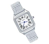 MicLee Montres Bracelet Femme Montres Quartz à Cadran Carre avec Strass Etincelants Montre de Luxe pour Dame Fille Cadran à Chiffres Romains Montre Etanche Bande en Acier Inoxydable
