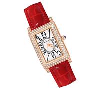 MicLee Montres Bracelet Femme Montres Quartz à Cadran Carre avec Strass Etincelants Montre Fines de Luxe avec Cadran Créatif à Chiffres Arabes pour Dame Fille Montre Etanche Bracelet Rouge en Cuir