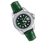 MicLee Montres Bracelet Femme Montres Quartz à Cadran Rond avec Strass Etincelants Montre Luxe pour Dame Fille Cadran Vert Montre Elegante avec Bracelet en Cuir PU Vert