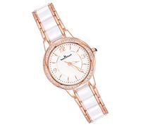 MicLee Montres Bracelet Femme Montres Quartz à Cadran Rond avec Strass Luxe Montre Or Rose pour Dame Fille Cadran à Chiffres Arabes en Céramique Montre Elegante avec Bande en Acier Inoxydable