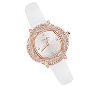 MicLee Montres Bracelet Femme Montres Quartz à Cadran Rond Minimaliste Montre Elegante avec Strass Etincelants pour Dame Fille Cadran Or Rose en Forme de Fleurs Bracelet Blanc en Cuir