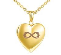 MicLee Photo médaillon, Collier femme fille, Pendentif en acier inoxydable, Gravé avec le symbole infini, or, Cadeau commémoratif pour Fête des mères, Anniversaire et Noël